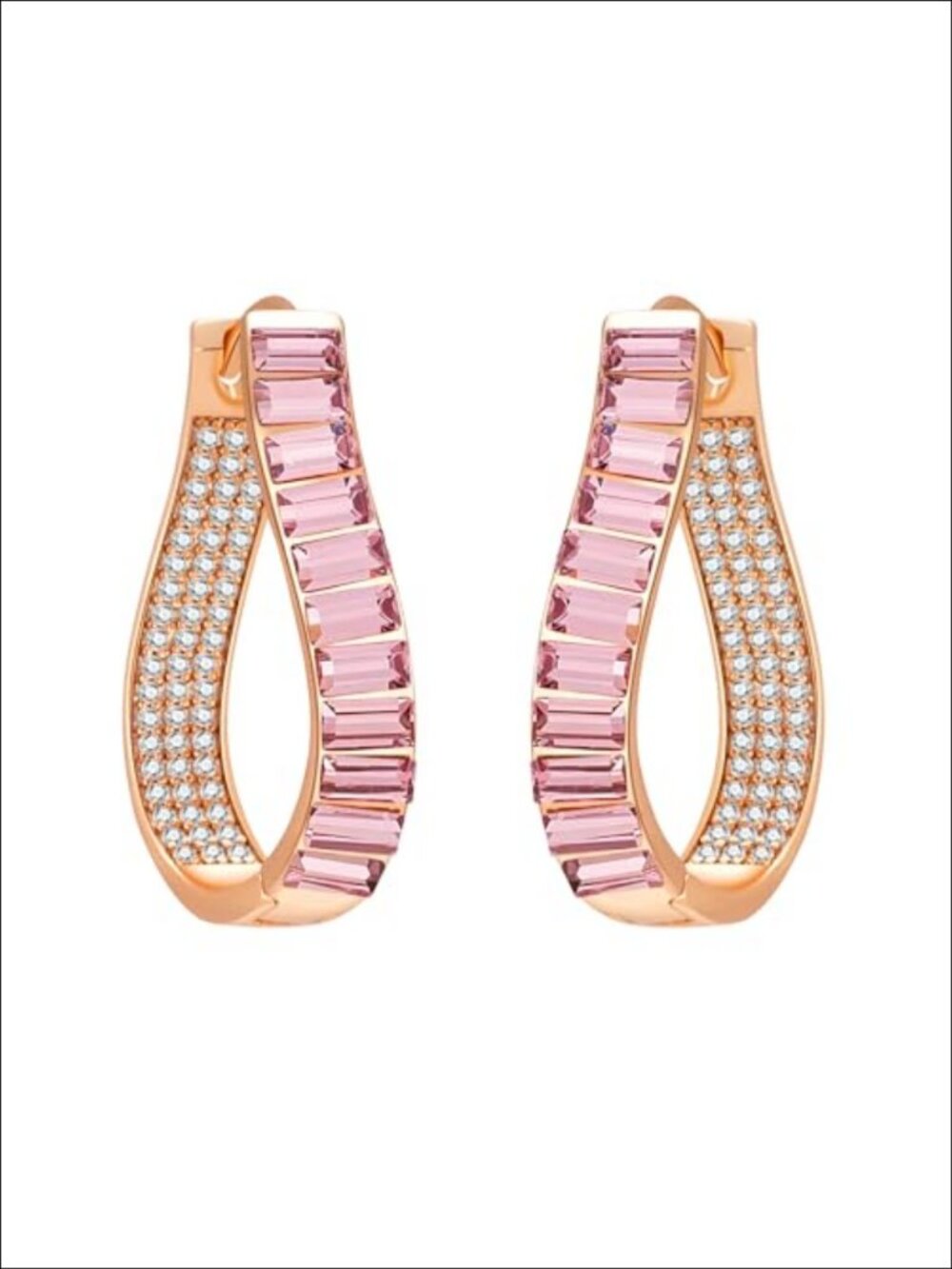14K Gold Plated Crystal Oval Hoop Earrings Pave Huggie Hypoallergenic